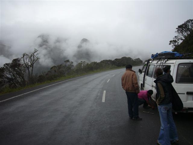 Puncture at the top of Death Road.